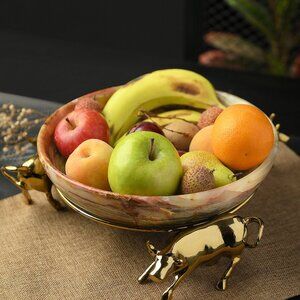 Artreestry Handcrafted Marble Bowl with Buffalo Brass Metal Stand